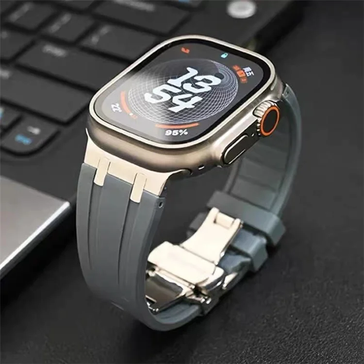 Para Apple Watch Series 10 42mm / 9 8 7 41mm / SE (2023) SE (2022) SE 6 5 4 40mm / 3 2 1 38mm Correa de Silicona con Hebilla de Mariposa - Negro