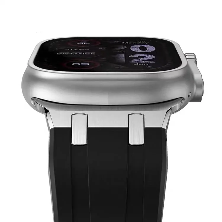 Para Apple Watch Series 10 42mm / 9 8 7 41mm / SE (2023) SE (2022) SE 6 5 4 40mm / 3 2 1 38mm Correa de Silicona con Hebilla de Mariposa - Negro
