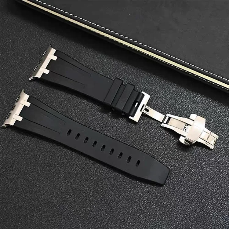 Para Apple Watch Series 10 42mm / 9 8 7 41mm / SE (2023) SE (2022) SE 6 5 4 40mm / 3 2 1 38mm Correa de Silicona con Hebilla de Mariposa - Negro