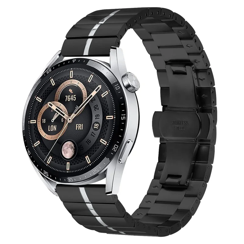 For Huawei Watch GT 3 SE Replacement Strap 1-Bead Stainless Steel Metal Watch Band - Black+Silver