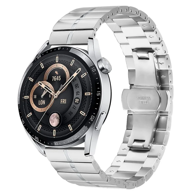 For Huawei Watch GT 4 46mm Strap Bracelet 1-Bead Stainless Steel Smart Watch Bands - Silver