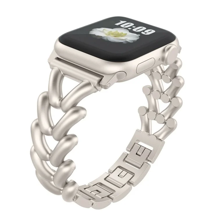 Zinc Alloy V-Shape Band for Apple Watch 10 46mm / Ultra 2 / Ultra 49mm / 9 8 7 45mm / SE (2023) SE (2022) SE 6 5 4 44mm / 3 2 1 42mm Watch Strap - Starlight