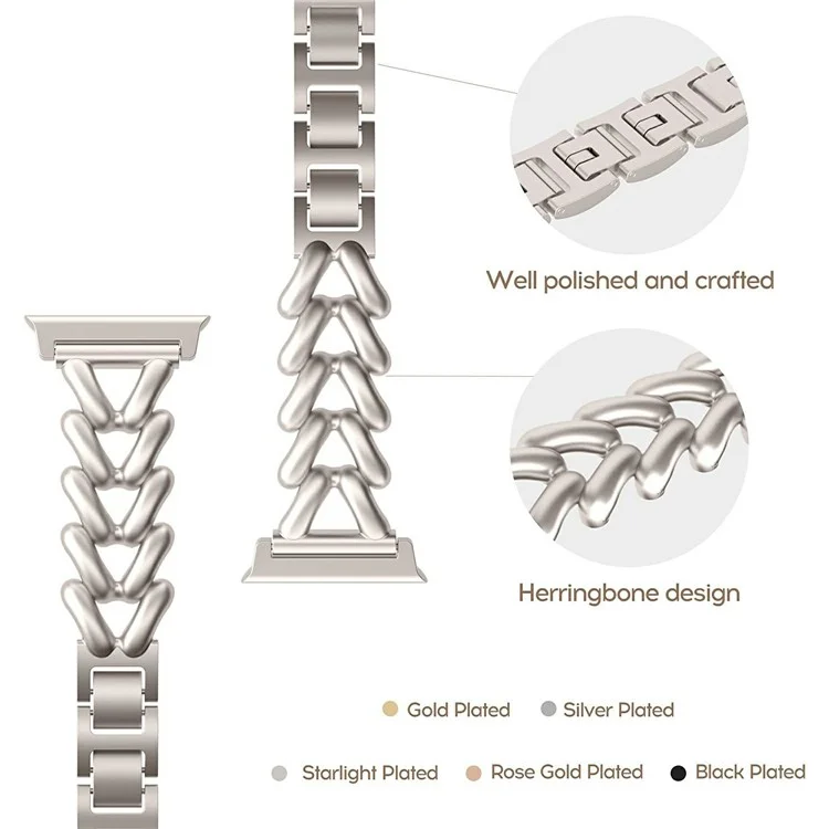 Zinc Alloy V-Shape Band for Apple Watch 10 46mm / Ultra 2 / Ultra 49mm / 9 8 7 45mm / SE (2023) SE (2022) SE 6 5 4 44mm / 3 2 1 42mm Watch Strap - Starlight