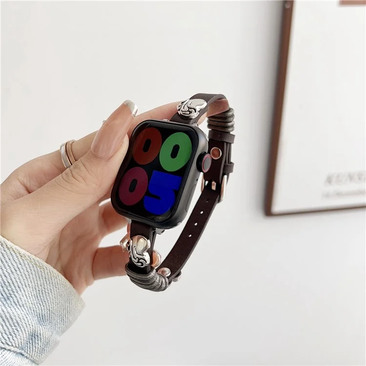 Pour Apple Watch Series 10 46mm / Ultra 2 / Ultra 49mm / 9 8 7 45mm / SE (2023) SE (2022) SE 6 5 4 44mm / 3 2 1 42mm Genuine Leather Watch Strap - Café