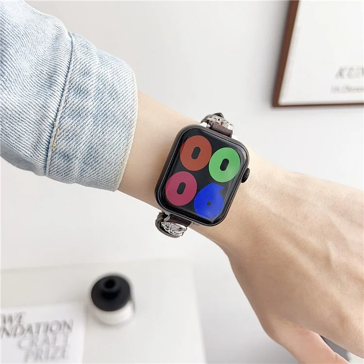 Pour Apple Watch Series 10 46mm / Ultra 2 / Ultra 49mm / 9 8 7 45mm / SE (2023) SE (2022) SE 6 5 4 44mm / 3 2 1 42mm Genuine Leather Watch Strap - Café