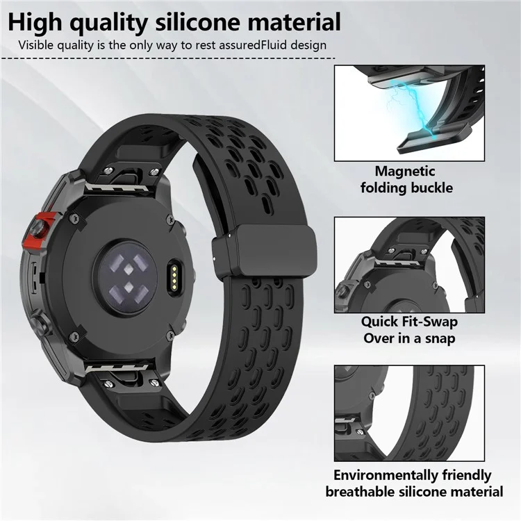 KALEBOL KLB-DDGJ-001 Per Garmin Fenix 7S / 7S Pro QuickFit 20mm Cinturino in Silicone con Fibbia Magnetica Pieghevole - Nero