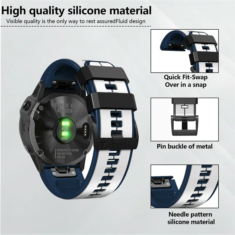 KALEBOL KLB-ZWGJ-001 For Garmin Fenix 7 / 7 Pro Silicone Watch Band QuickFit 22mm Dual Color Strap - White+Blue