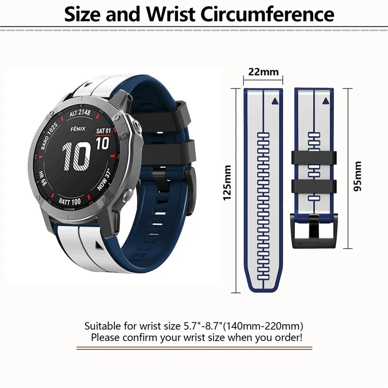 KALEBOL KLB-ZWGJ-001 For Garmin Fenix 7 / 7 Pro Silicone Watch Band QuickFit 22mm Dual Color Strap - White+Blue