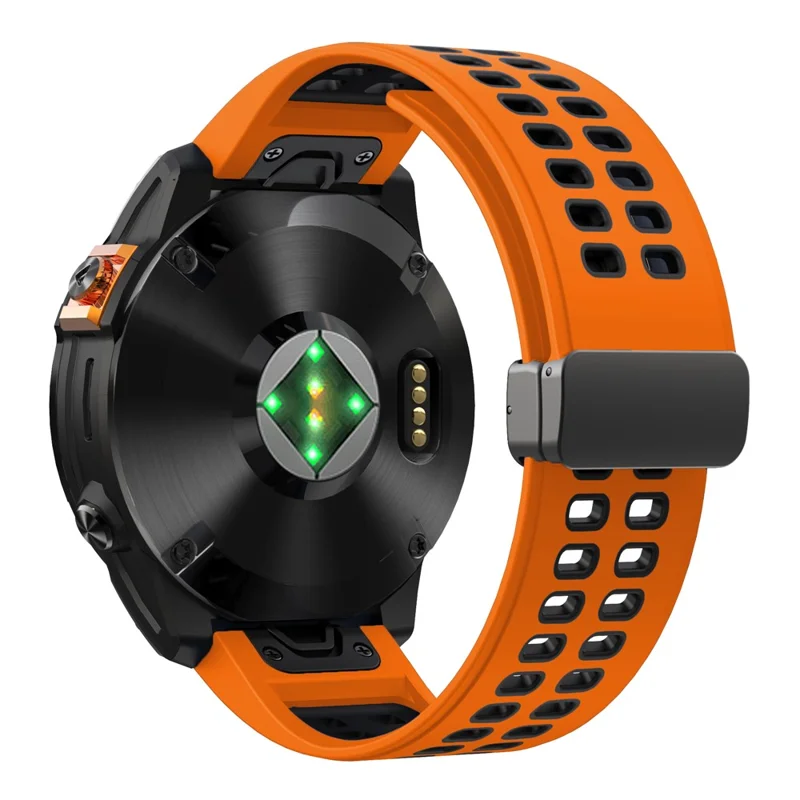 KALEBOL KLB-SSGJ-003 For Garmin Fenix 7X / 7X Pro Watch Band QuickFit 26mm Magnetic Buckle Silicone Band - Orange+Black