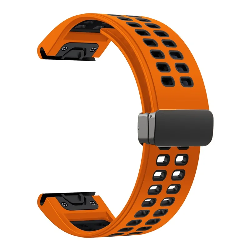 KALEBOL KLB-SSGJ-003 For Garmin Fenix 7X / 7X Pro Watch Band QuickFit 26mm Magnetic Buckle Silicone Band - Orange+Black