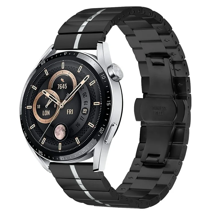 Para Huawei Watch GT 3 46mm Watch Strap Fivela de Borboleta Pulseira de Metal de Aço Inoxidável - Preto+Prata