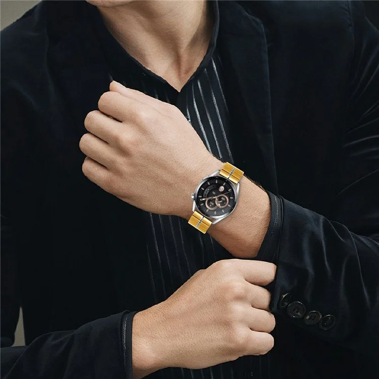 For Huawei Watch 3 / Watch 3 Pro Metal Watch Strap Stainless Steel Butterfly Buckle Wrist Band - Gold+Silver