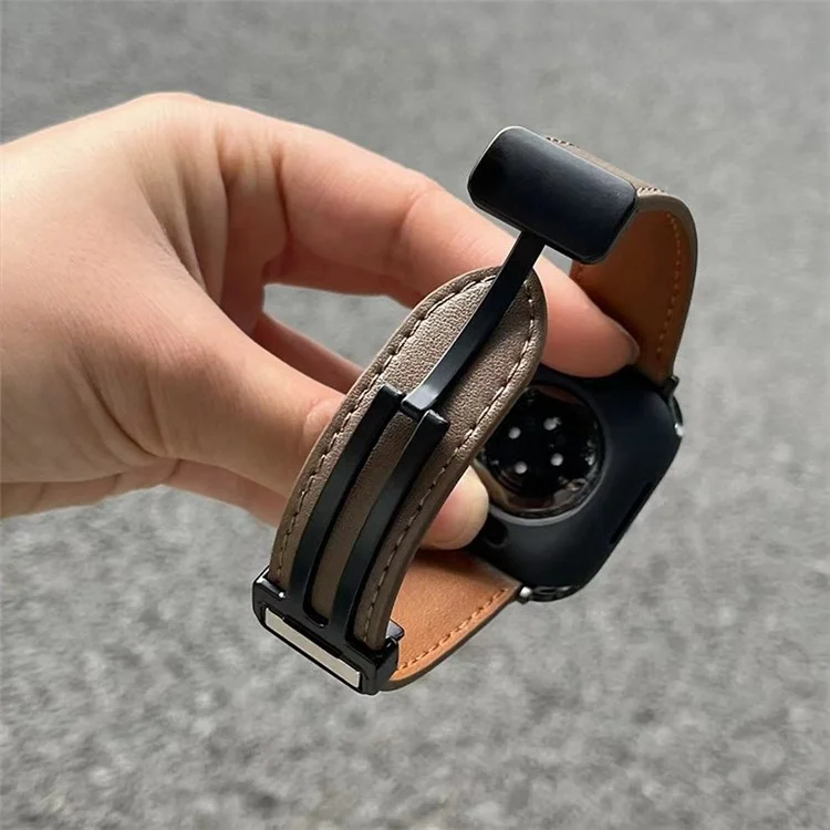 Pour Apple Watch 10 46mm / Ultra 2 / Ultra 49mm / 9 8 7 45mm / SE (2023) SE (2022) SE 6 5 4 44mm / 3 2 1 42mm Bracelet Boucle Magnétique PU - Marron Foncé