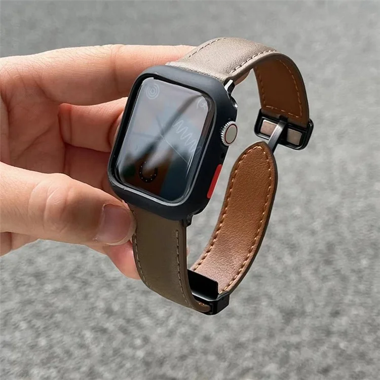 Pour Apple Watch 10 46mm / Ultra 2 / Ultra 49mm / 9 8 7 45mm / SE (2023) SE (2022) SE 6 5 4 44mm / 3 2 1 42mm Bracelet Boucle Magnétique PU - Marron Foncé