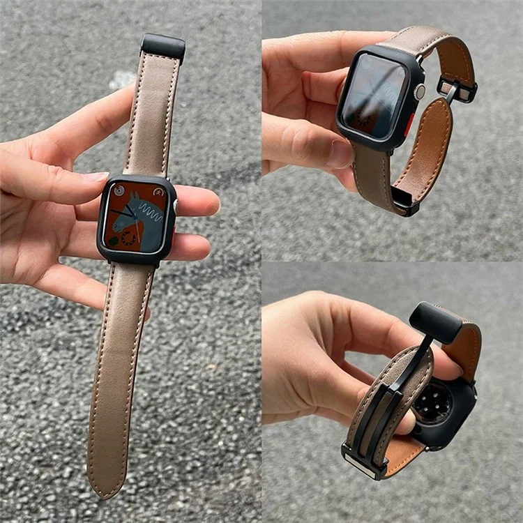Pour Apple Watch 10 46mm / Ultra 2 / Ultra 49mm / 9 8 7 45mm / SE (2023) SE (2022) SE 6 5 4 44mm / 3 2 1 42mm Bracelet Boucle Magnétique PU - Marron Foncé
