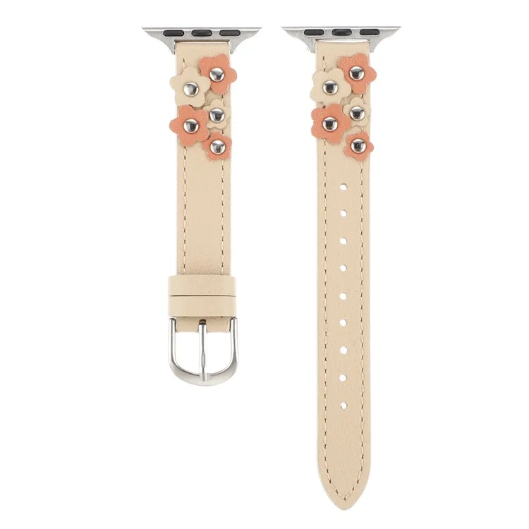 Watch Band for Apple Watch Series 10 42mm / 9 8 7 41mm / SE (2023) SE (2022) SE 6 5 4 40mm / 3 2 1 38mm PU Leather Watch Strap with Flower Rivets - Apricot