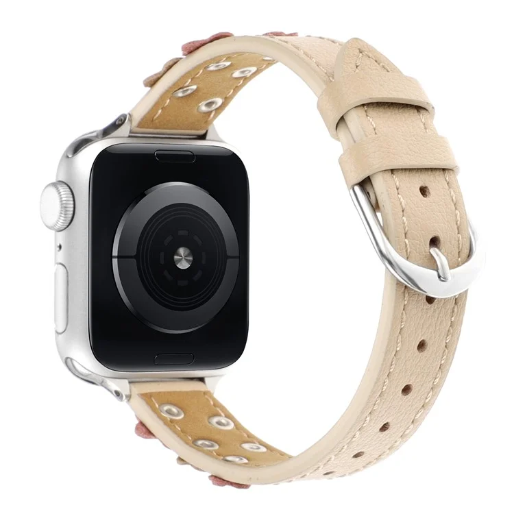 Für Apple Watch 10 46mm / Ultra 2 / Ultra 49mm / 9 8 7 45mm / SE (2023) SE (2022) SE 6 5 4 44mm / 3 2 1 42mm Uhrenarmband PU-Leder Band - Aprikose