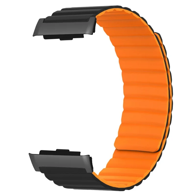 For Huawei Watch D Magnetic Adjustable Silicone+Metal Watch Strap Replacement - Black+Orange