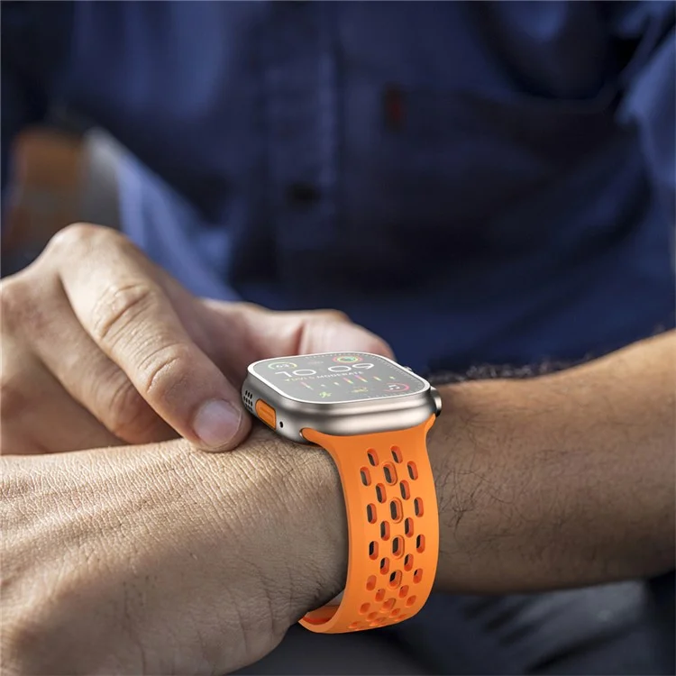 Bracelet de remplacement pour Apple Watch Series 10 42mm / 9 8 7 41mm / SE (2023) SE (2022) SE 6 5 4 40mm / 3 2 1 38mm Mesh Hole Watch Band - Orange