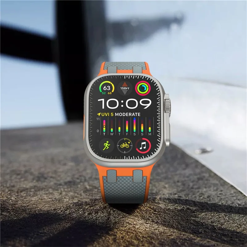 Para Apple Watch 10 46mm / Ultra 2 / Ultra 49mm / 9 8 7 45mm / SE (2023) SE (2022) SE 6 5 4 44mm / 3 2 1 42mm Silicone Watch Band - Naranja+Gris