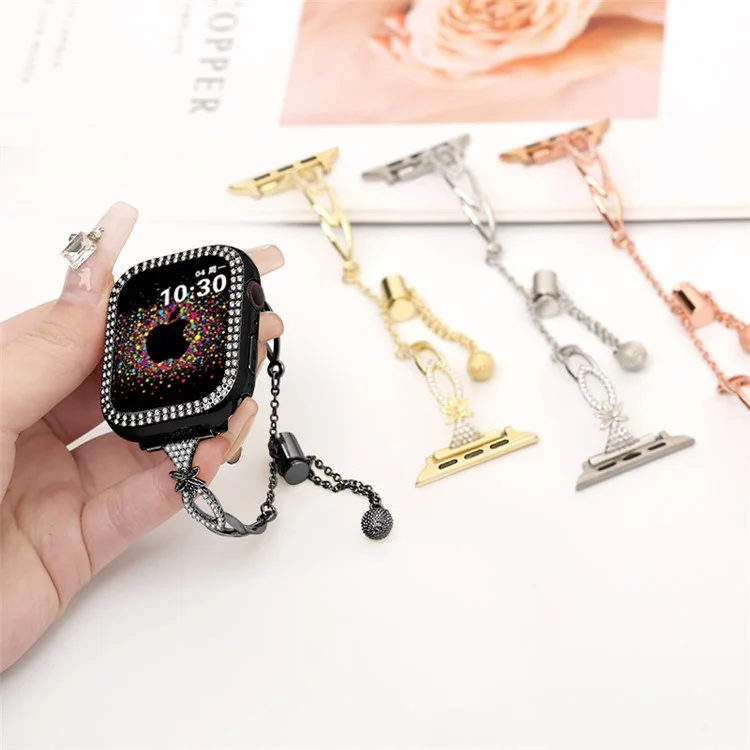 Bracelete de Cobre para Apple Watch Series 10 42mm / 9 8 7 41mm / SE (2023) SE (2022) SE 6 5 4 40mm / 3 2 1 38mm Decoração de Strass - Preto