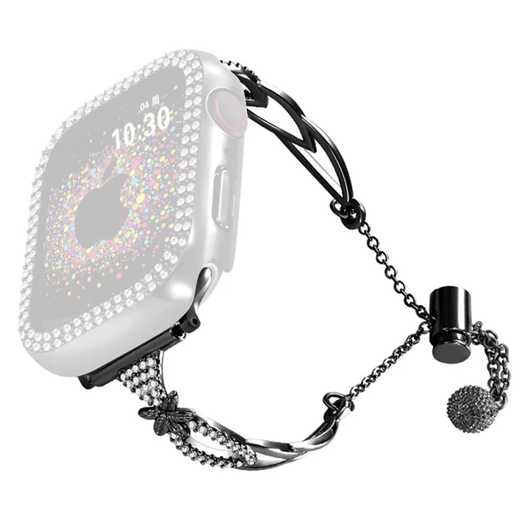 20mm Universal Smart Watch Band Rhinestone Decor Copper Bracelet Replacement Strap - Black
