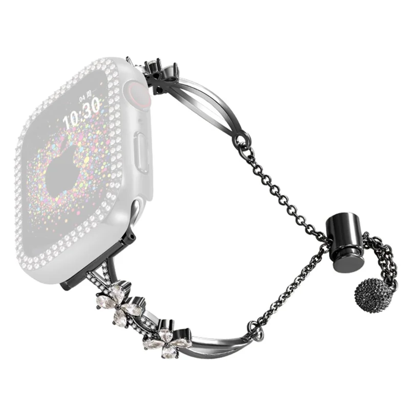 Bracelet en cuivre avec décoration de fleurs en strass pour Apple Watch Série 10 42 mm / 9 8 7 41 mm / 6 5 4 SE (2022) SE (2023) SE 40 mm / 3 2 1 38 mm - Noir