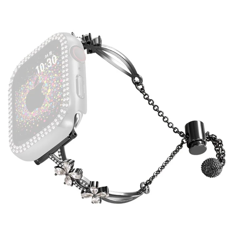 Rhinestone Blumen Kupferband für Apple Watch 10 46mm / Ultra 2 / Ultra 49mm / 9 8 7 45mm / SE (2023) SE (2022) SE 6 5 4 44mm / 3 2 1 42mm Armband - Schwarz
