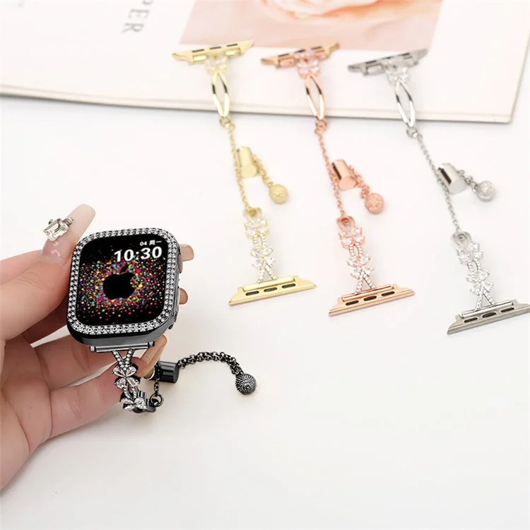 Rhinestone Blumen Kupferband für Apple Watch 10 46mm / Ultra 2 / Ultra 49mm / 9 8 7 45mm / SE (2023) SE (2022) SE 6 5 4 44mm / 3 2 1 42mm Armband - Schwarz
