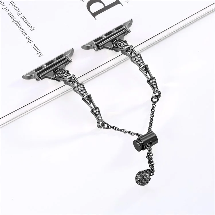Tower Design Watch Strap per Apple Watch Series 10 42mm / 9 8 7 41mm / 6 5 4 SE (2022) SE (2023) SE 40mm / 3 2 1 38mm Decorazione con Strass - Bracciale in Rame Nero