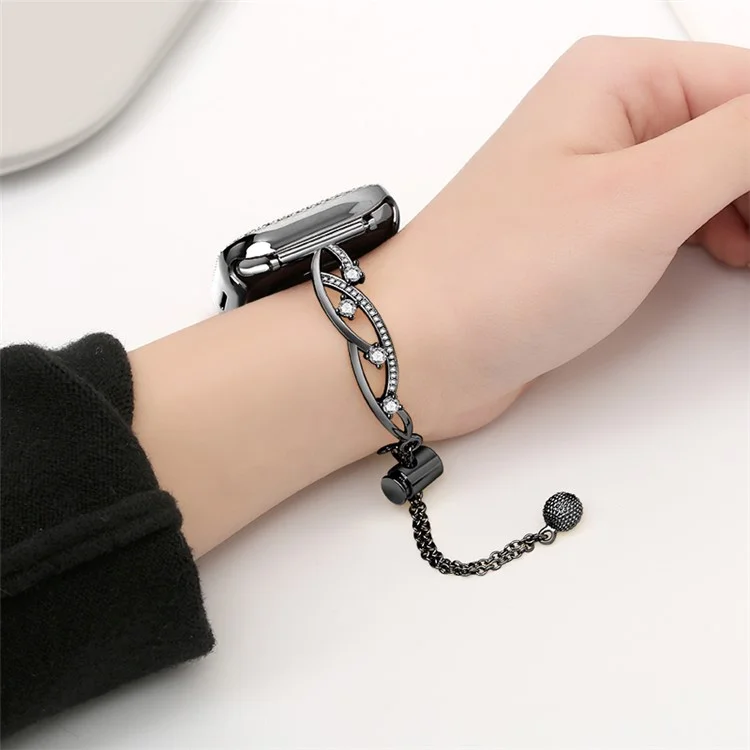 Brazalete de repuesto de cobre con decoración de strass universal de 20 mm para reloj inteligente - Negro