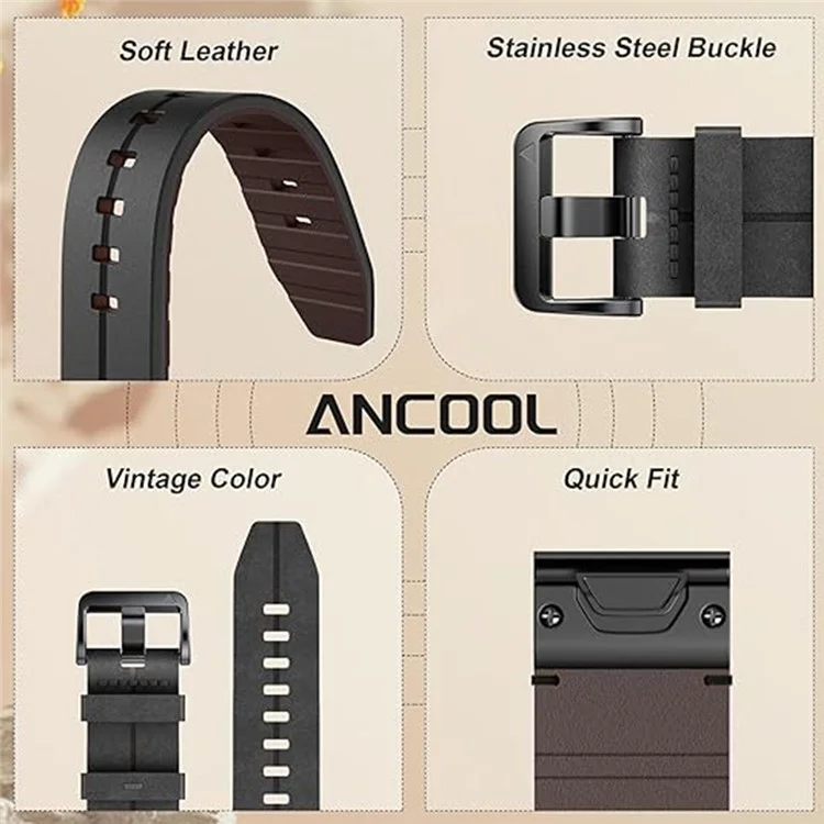 Für Garmin Fenix 5 6 7 Instinc Instinc 2 Approach 22mm Soft Genuine Leather Watch Strap - Schwarz