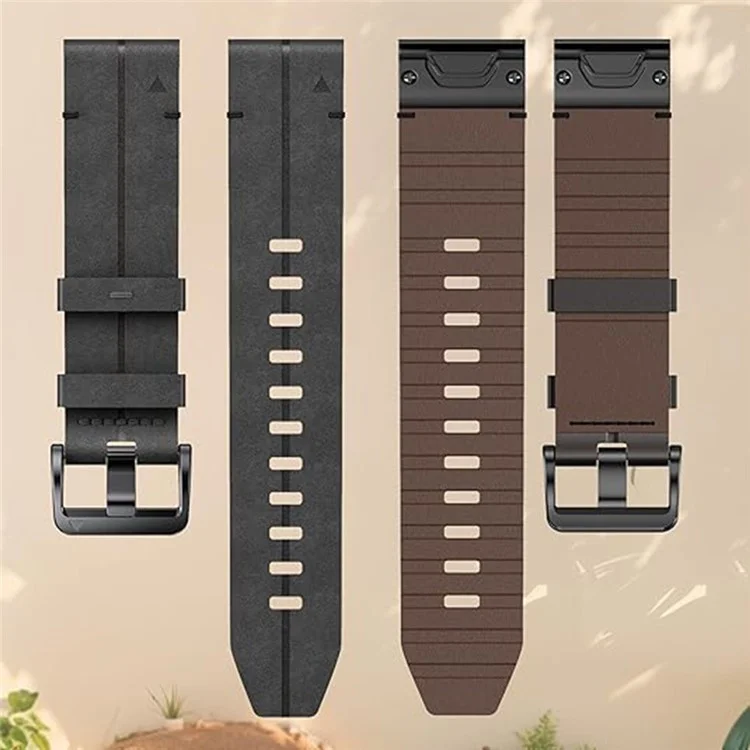 Pour Garmin Fenix 5X 6X 7X Pro Tactix Delta 26mm Genuine Leather Watch Strap Band Replacement - Noir