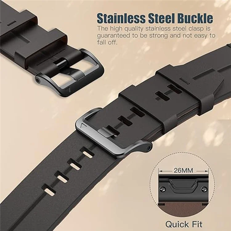 Pour Garmin Fenix 5X 6X 7X Pro Tactix Delta 26mm Genuine Leather Watch Strap Band Replacement - Noir