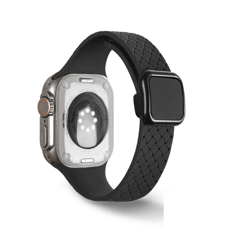 Watch Band For Apple Watch Series 10 42mm / 9 8 7 41mm / SE (2023) SE (2022) SE 6 5 4 40mm / 3 2 1 38mm Woven Texture Silicone Strap - Black