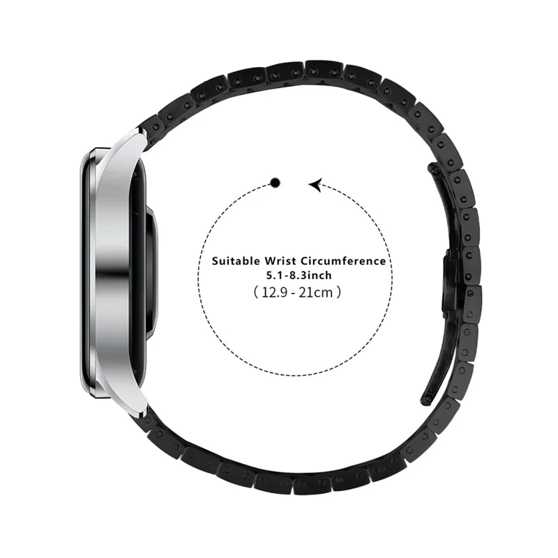 Metal Strap for Garmin Forerunner 255 Music Watch Band Replacement with Butterfly Buckle - Black+Silver