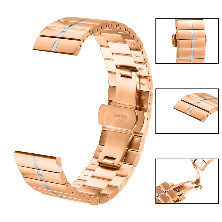 For Garmin Forerunner 255 Stainless Steel Wrist Band Watch Strap with Buckle - Rose Gold+Silver