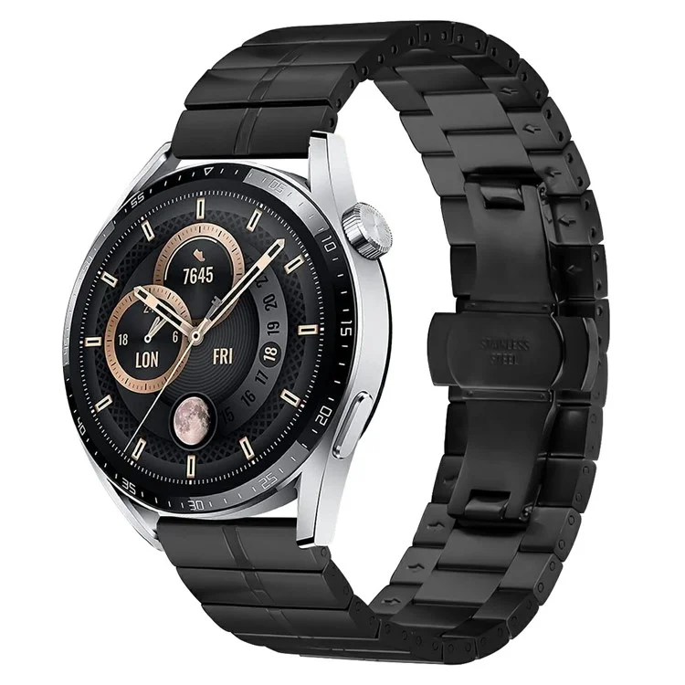 Smartwatch Band for Garmin Forerunner 265 Music Stainless Steel Strap Silver Bracelet - Black