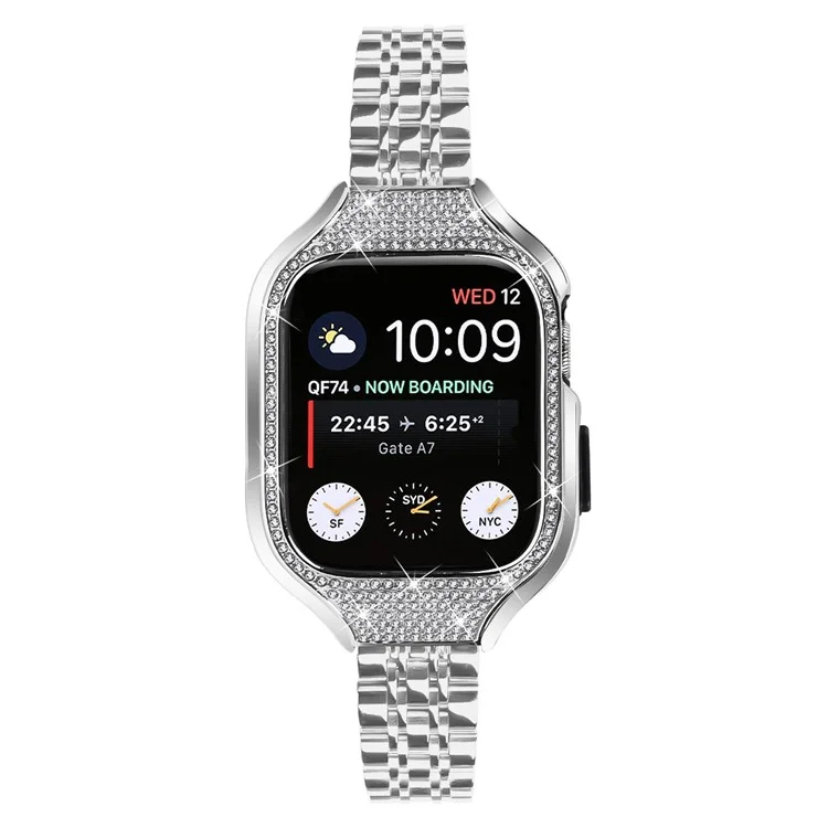 For Apple Watch Series 6  /  5  /  4  /  SE (2022)  /  SE (2023)  /  SE 40mm 7 Beads Stainless Steel Strap with Rhinestone Watch Case - Silver