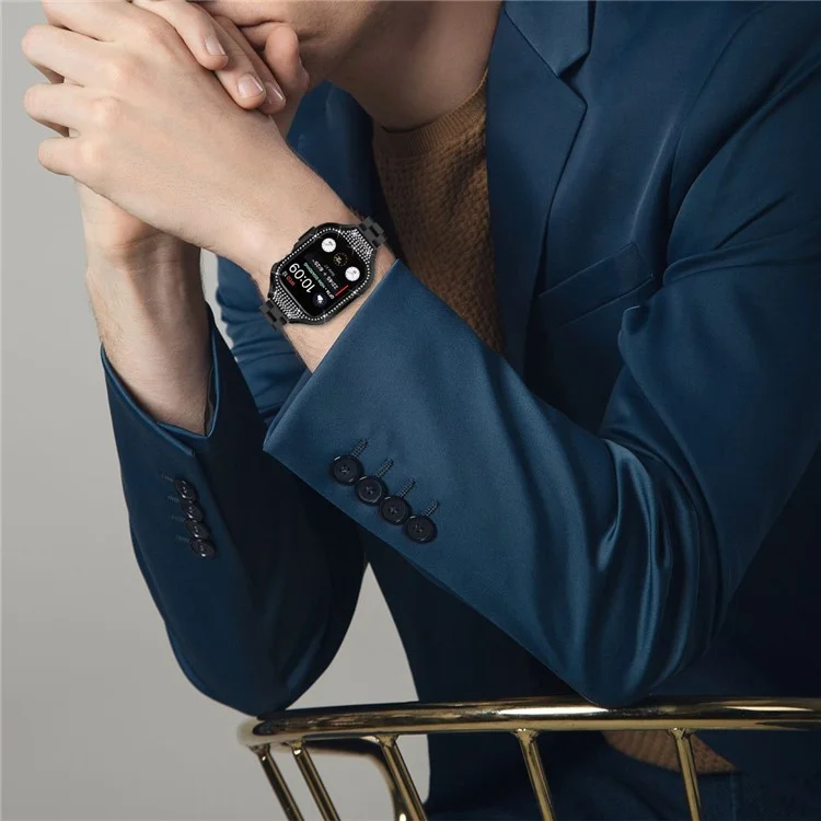 per apple watch series 6 / 5 / 4 / se (2022) / se (2023) / se 40mm 3 perle in acciaio inossidabile in acciaio in acciaio con custodia da orologio - nero