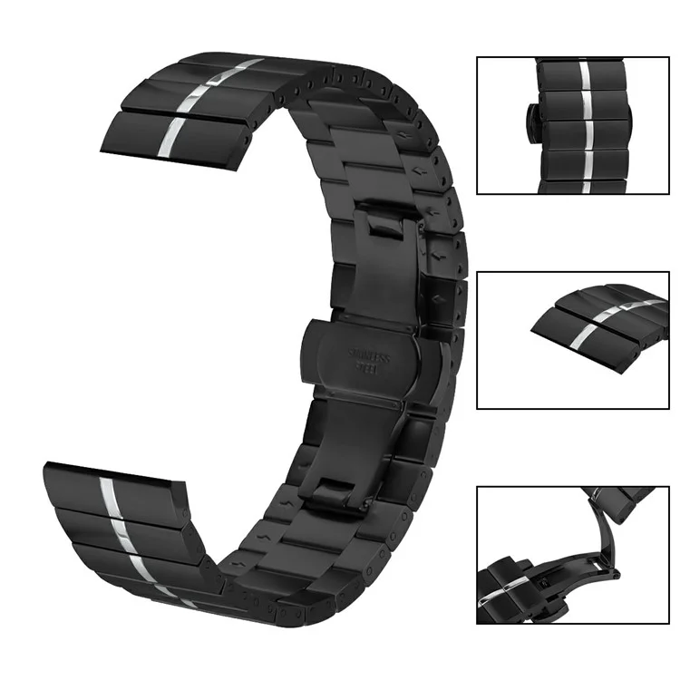 For Haylou RS4 LS12 Electroplating Stainless Steel Wrist Band Watch Strap with Buckle - Black+Silver