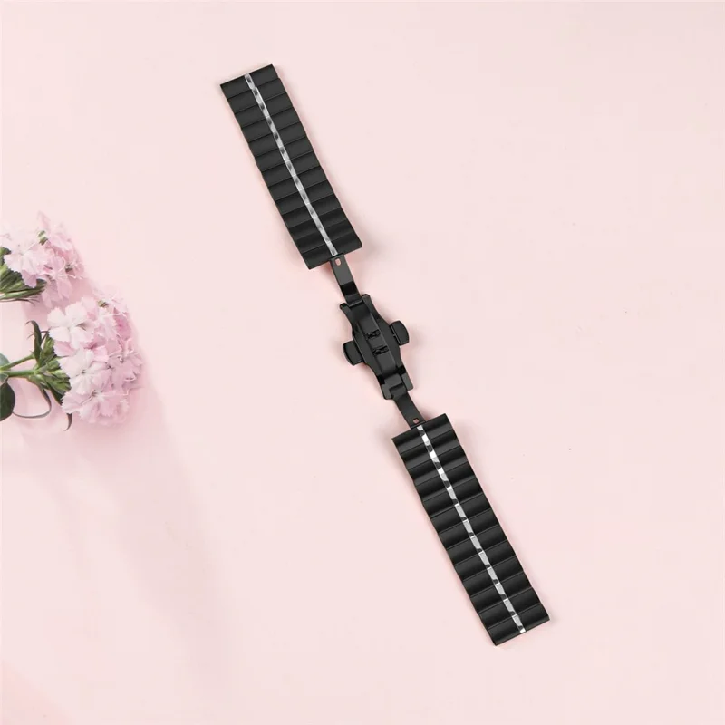 For Huami Amazfit Bip 5 Butterfly Buckle Watch Band Stainless Steel Strap Replacement - Black+Silver