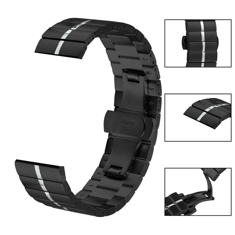 For Huami Amazfit Bip 5 Butterfly Buckle Watch Band Stainless Steel Strap Replacement - Black+Silver