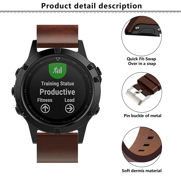 KALEBOL KLB-FGZP-001 Para Garmin Fenix 7 / 7 Pro Retro Watch Band QuickFit 22mm Genuine Cow Leather Wrist Strap - Brown