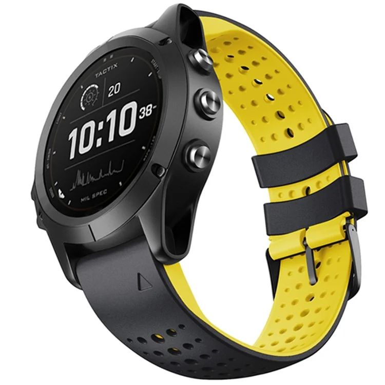KALEBOL KLB-SSPWGJ-001 Para Garmin Fenix 6X / Fenix 7X / Instinct 2X Pulsera QuickFit 26mm Pulsera de Silicona - Negro+Amarillo