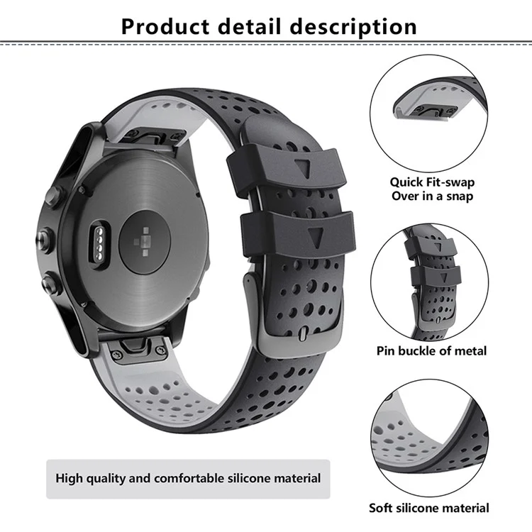 KALEBOL KLB-SSPWGJ-001 Para Garmin Fenix 6X / Fenix 7X / Instinct 2X Pulsera QuickFit 26mm Pulsera de Silicona - Negro+Amarillo