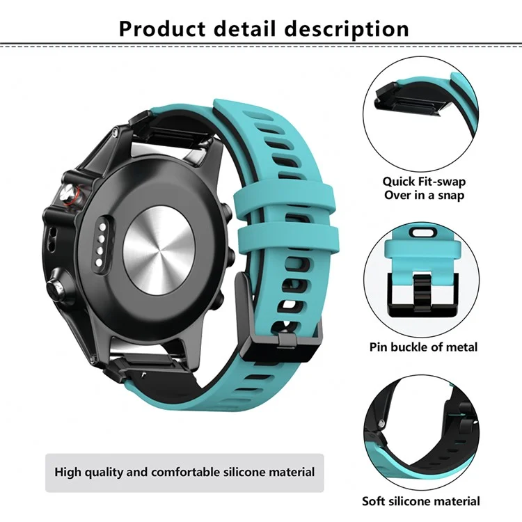 KALEBOL KLB-SSSCGJ-001 Pour Garmin Fenix 7 / 7 Pro Bracelet de montre QuickFit 22mm Sangle avec Design Bicolore - Noir+Gris