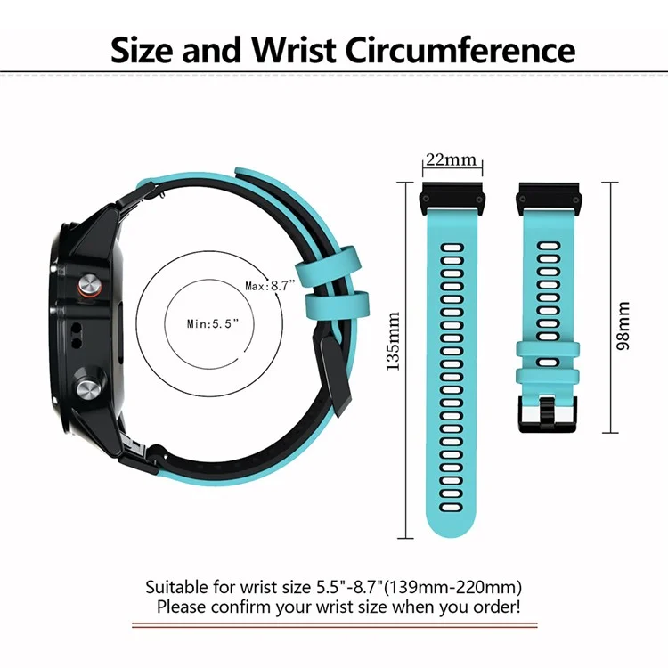 KALEBOL KLB-SSSCGJ-001 Pour Garmin Fenix 7 / 7 Pro Bracelet de montre QuickFit 22mm Sangle avec Design Bicolore - Noir+Gris
