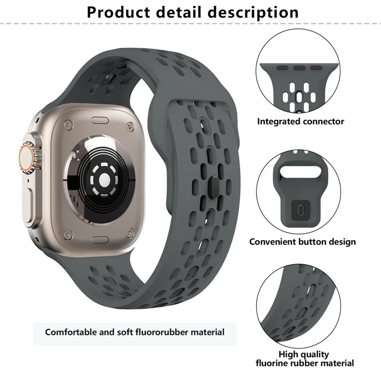 KALEBOL для Apple Watch 10 46 мм / Ultra 2 / Ultra 49 мм / 9 8 7 45 мм / SE (2023) SE (2022) SE 6 5 4 44 мм / 3 2 1 42 мм Fluorubber Watch Band - темно-серый