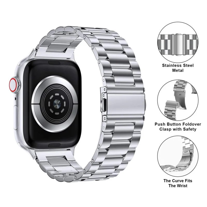 KALEBOL For Apple Watch Ultra 3 2 1 49mm / Series 11 10 46mm / 9 8 7 45mm / SE3 SE2 SE 6 5 4 44mm / 3 2 1 42mm Stainless Steel Strap - Silver
